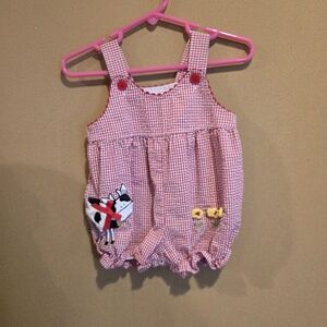 Pink Gingham Baby One-Piece Romper with Cow & Flower Appliqué